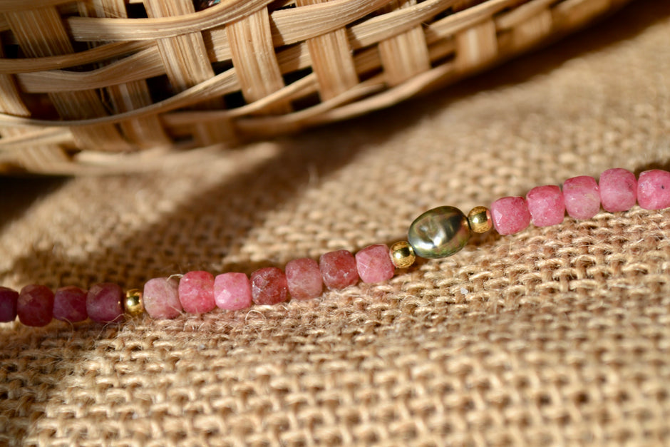 DÉMÉTER — Bracelet rhodochrosite & keshi de Tahiti