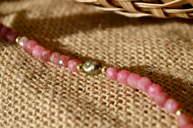 PERSÉPHONE — Bracelet rhodochrosite & keshi de Tahiti