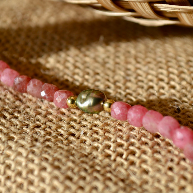 PERSÉPHONE — Bracelet rhodochrosite & keshi de Tahiti