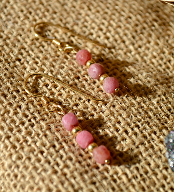 HÉRA — Boucles d'oreilles rhodochrosite & plaqué or 18k