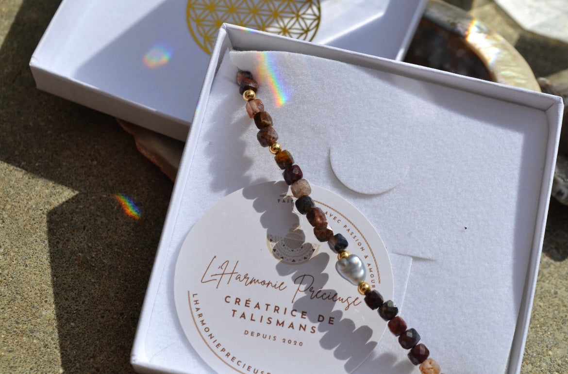CASSANDRE — Bracelet pietersite &  keshi de Tahiti
