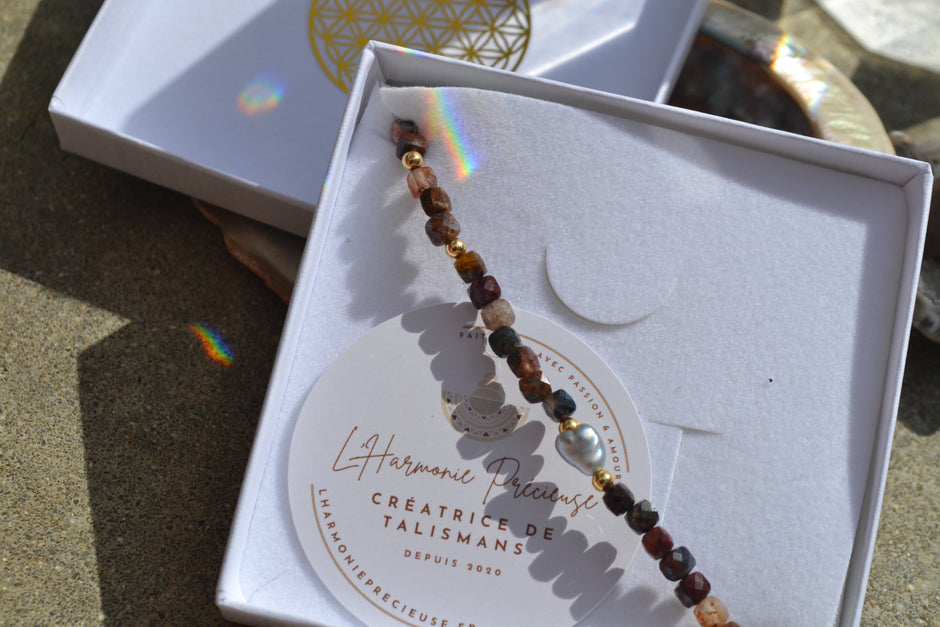 CASSANDRE — Bracelet pietersite &  keshi de Tahiti