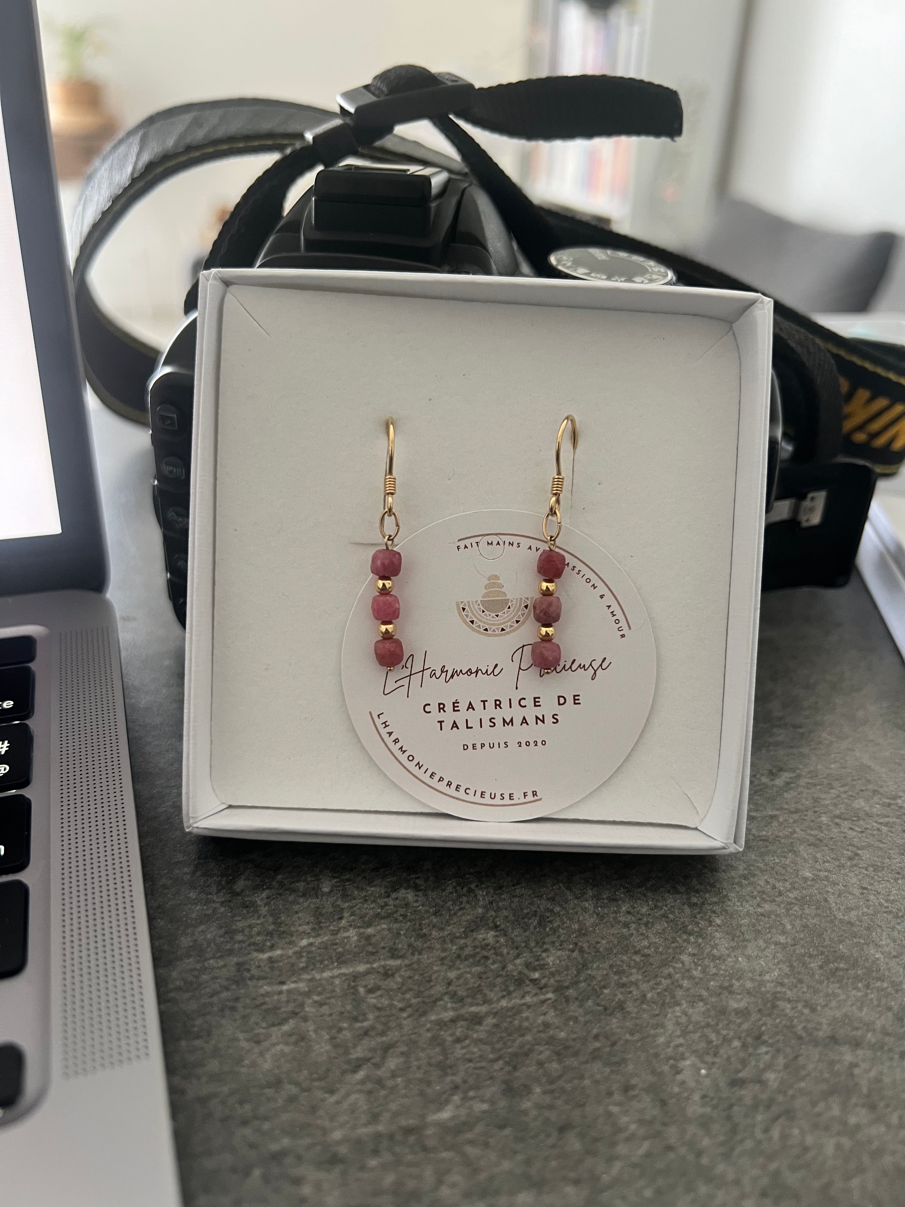 HÉRA — Boucles d'oreilles rhodochrosite & plaqué or 18k