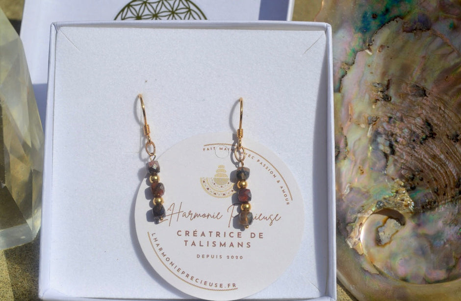 MORRIGAN — Boucles d'oreilles pietersite &  plaqué or 18k