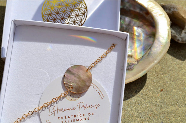 MĀRAMA — Bracelet nacre de Tahiti &  plaqué or 18k (base argent 925)