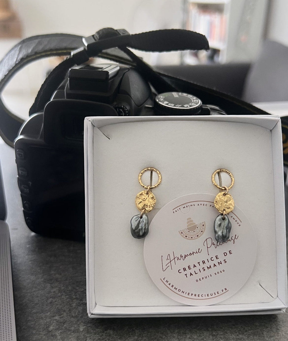 MOKOREA — Boucles d'oreilles keshi de Tahiti & plaqué or 18k (base argent 925)