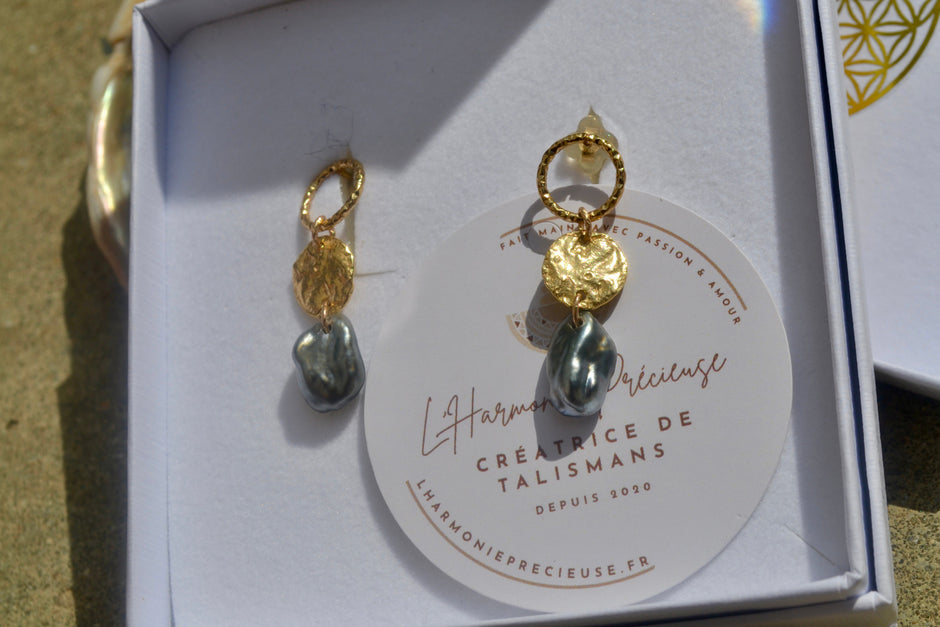 MOKOREA — Boucles d'oreilles keshi de Tahiti & plaqué or 18k (base argent 925)