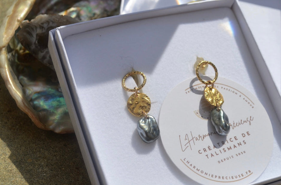 MOKOREA — Boucles d'oreilles keshi de Tahiti & plaqué or 18k (base argent 925)