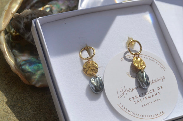 MOKOREA — Boucles d'oreilles keshi de Tahiti & plaqué or 18k (base argent 925)