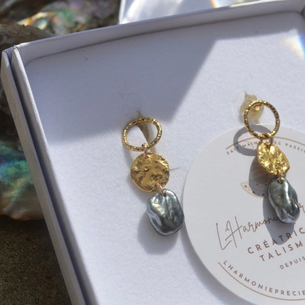 MOKOREA — Boucles d'oreilles keshi de Tahiti & plaqué or 18k (base argent 925)