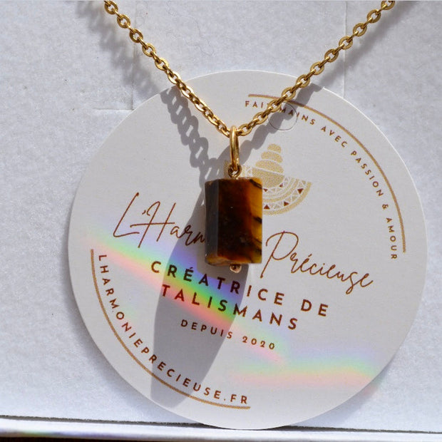 FREYA — Collier pendentif oeil de tigre & plaqué or 18k