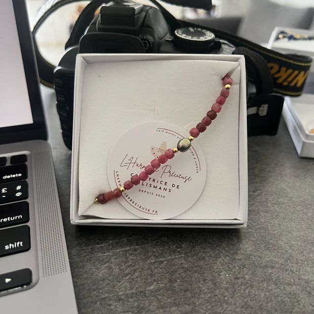 PERSÉPHONE — Bracelet rhodochrosite & keshi de Tahiti