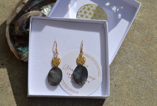 LÉDA — Boucles d'oreilles nacre de Tahiti &  plaqué or 18k