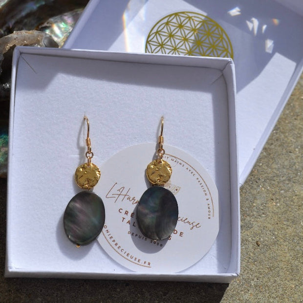 LÉDA — Boucles d'oreilles nacre de Tahiti &  plaqué or 18k
