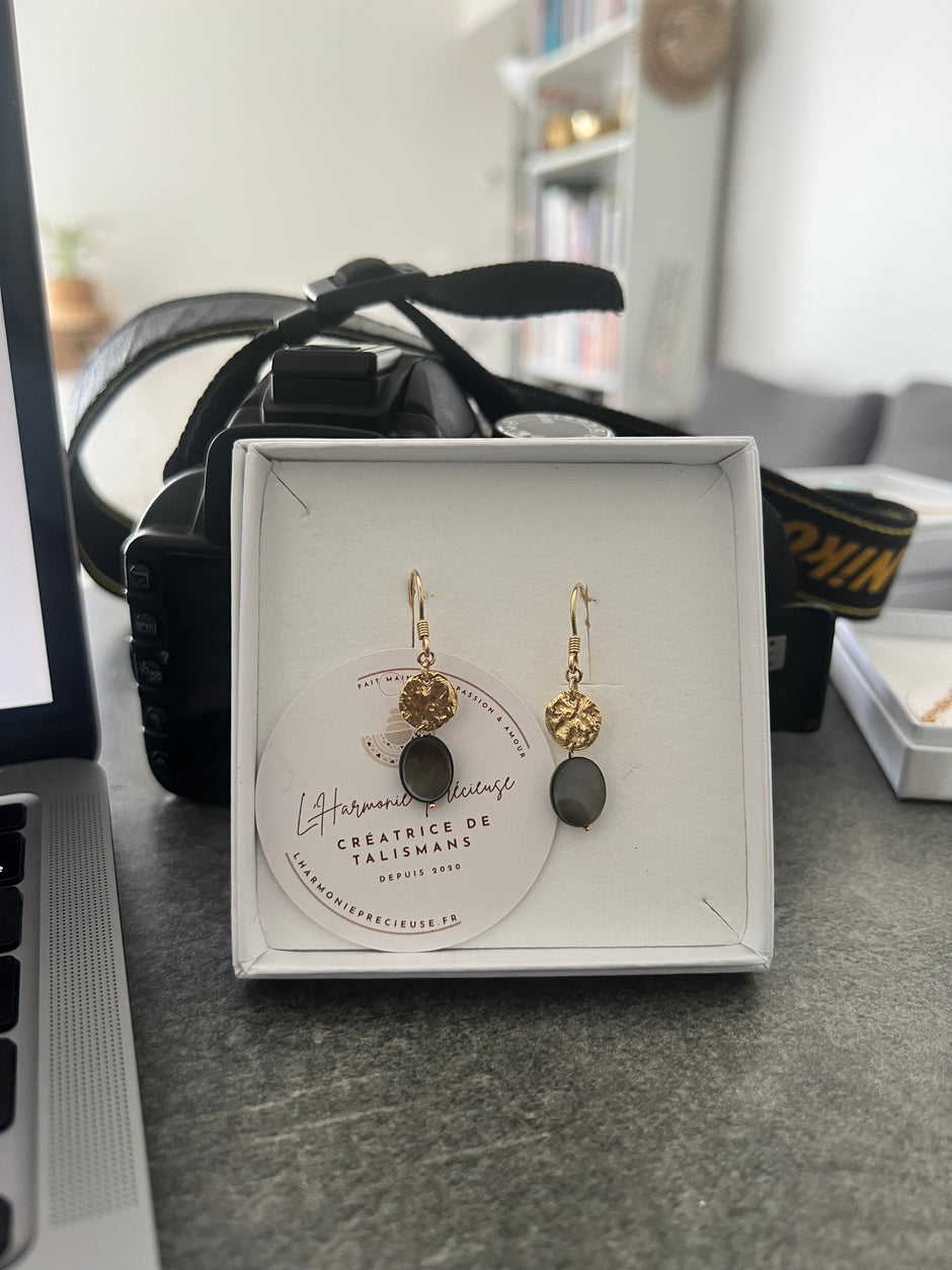 LÉDA — Boucles d'oreilles nacre de Tahiti &  plaqué or 18k