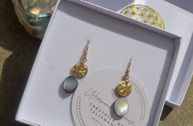 LÉDA — Boucles d'oreilles nacre de Tahiti &  plaqué or 18k