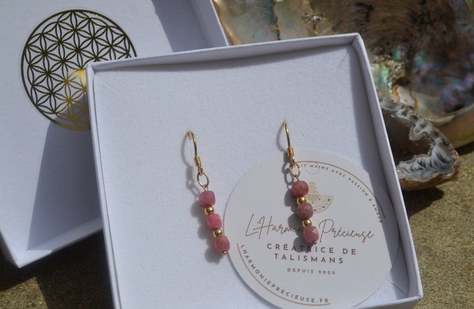 HÉRA — Boucles d'oreilles rhodochrosite & plaqué or 18k
