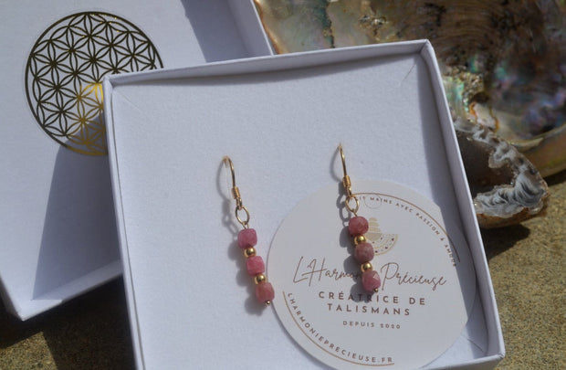 HÉRA — Boucles d'oreilles rhodochrosite & plaqué or 18k