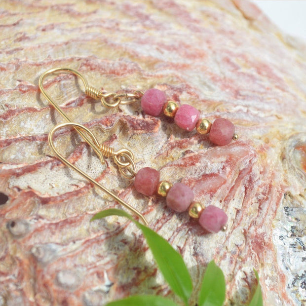 HÉRA — Boucles d'oreilles rhodochrosite & plaqué or 18k