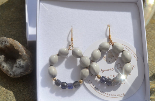 Norðr — Larmes de Job & Iolite, plaqué or 18k