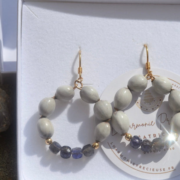 Norðr — Larmes de Job & Iolite, plaqué or 18k