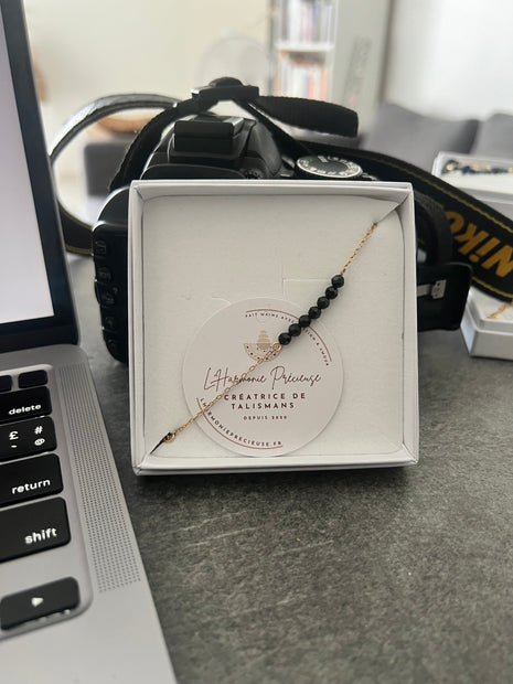 ATHENA — Bracelet en tourmaline noire & plaqué or 18k (base argent 925)