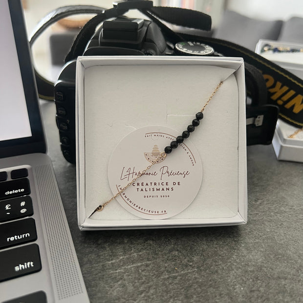 ATHENA — Bracelet en tourmaline noire & plaqué or 18k (base argent 925)