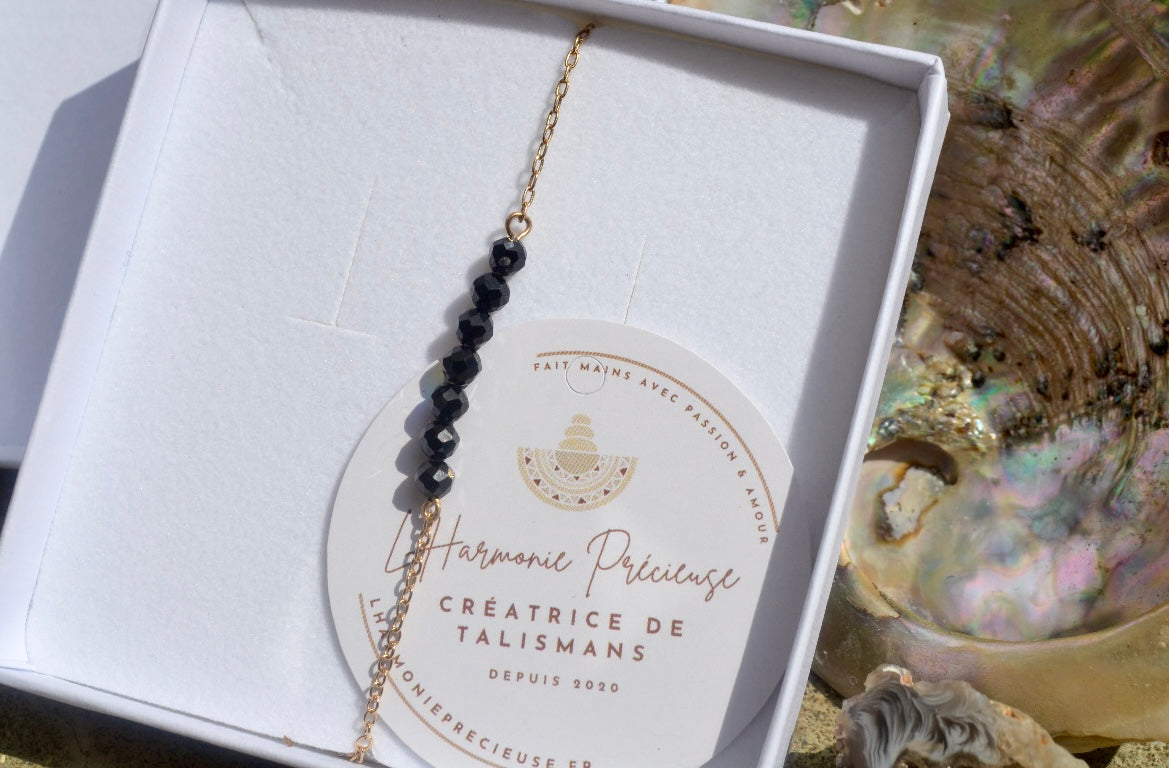 ATHENA — Bracelet en tourmaline noire & plaqué or 18k (base argent 925)